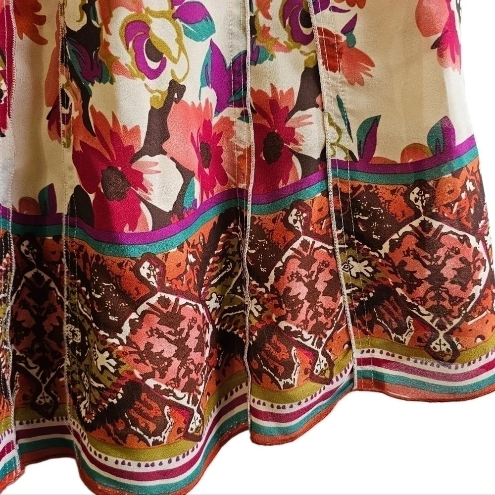 Boho floral multicolored over cream a-line tiered midi skirt